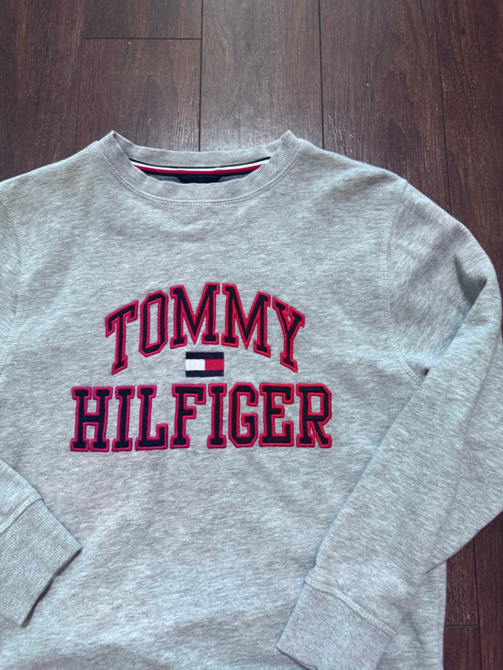 Tommy Hilfiger Kids Heather Gray Crewneck with Red & Navy Logo